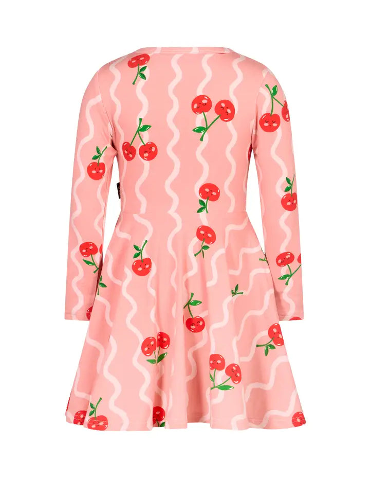 Long Sleeve Waisted Dress | Cherry Squiggle