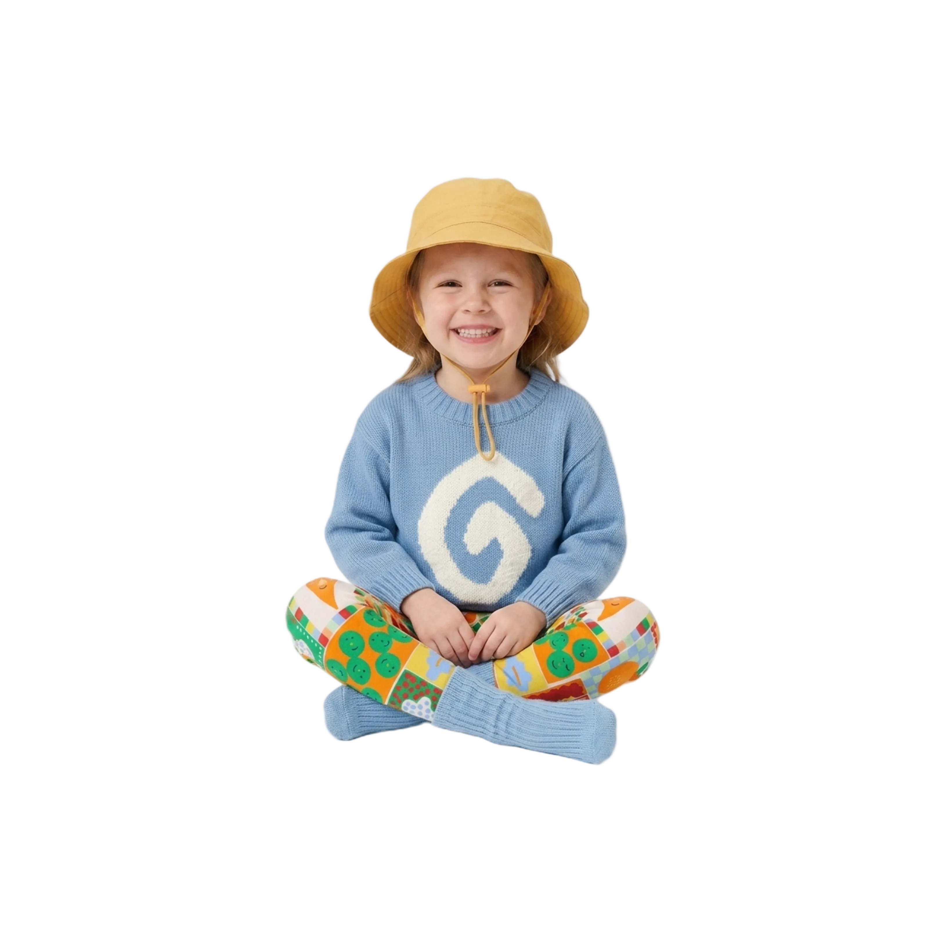 Garden Growers Adventure kids clothing set by Clay and Hutch. Organic Swirl Intarsia Knit Pull Over - Duck Egg, Kids Leggings - Pocket Patch, Cotton Sun Hat - Golden Tan and Cotton Slub Chunky Rib Socks - Duck Egg. Halcyon Nights, Kiin Baby and Grown kids clothing set.