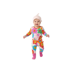 Happy Flowers baby clothing set by Clay and Hutch. Long Sleeve Bodysuit - Hej Blomma!, Baby Leggings - Hej Blomma!, Knotted Beanie - Petal, and Cotton Slub Chunky Rib Socks - Raspberry. Halcyon Nights, Babu and Grown baby clothing baby set.