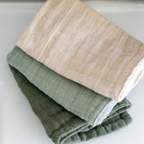Muslin Wash Cloths (3 Pack) | Moss, Sage & Oat