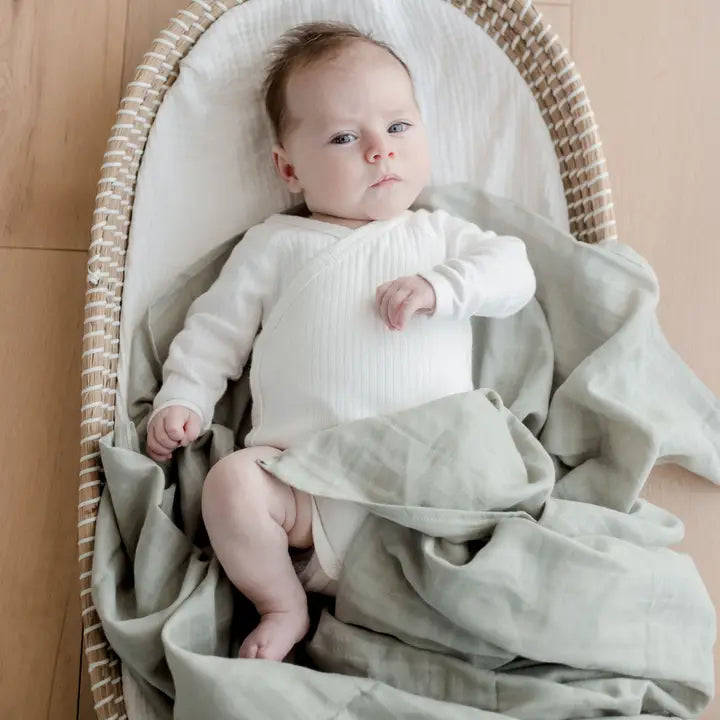 Organic Cotton Muslin Swaddle Wrap | Sage Green