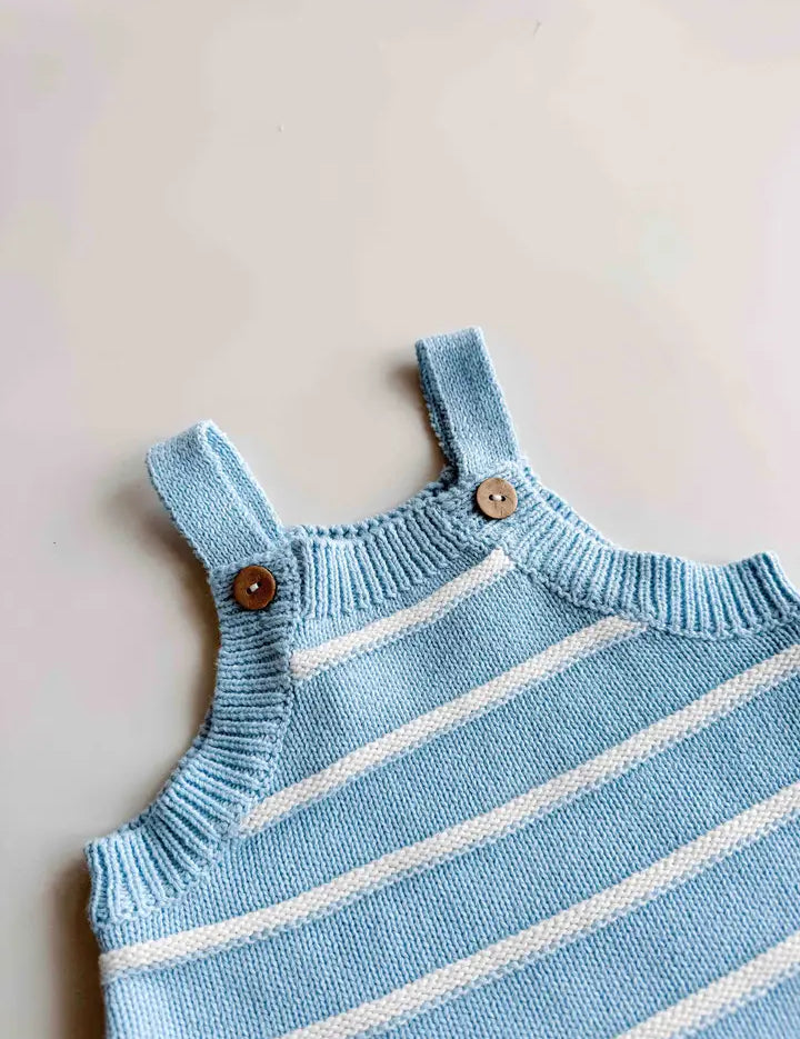 Raised Stripe Button Romper | Arctic